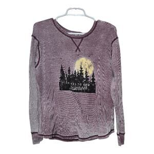 Maurices Waffle Knit Graphic Top Medium Mauve Thermal